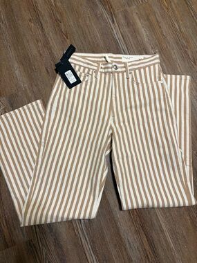 rag & bone The Shea High-Rise Relaxed Straight Jeans in Beige and White Stripes